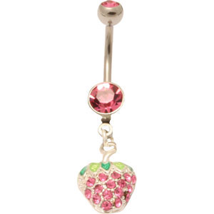 Piercing nombril fraise rose